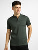 Urbano Fashion Men's Green Melange Solid Mandarin Collar Slim Fit Half Sleeve Cotton T-Shirt