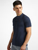 Urbano Fashion Men's Navy Melange Solid Mandarin Collar Slim Fit Half Sleeve Cotton T-Shirt