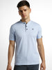 Urbano Fashion Men's Sky Blue Melange Solid Mandarin Collar Slim Fit Half Sleeve Cotton T-Shirt