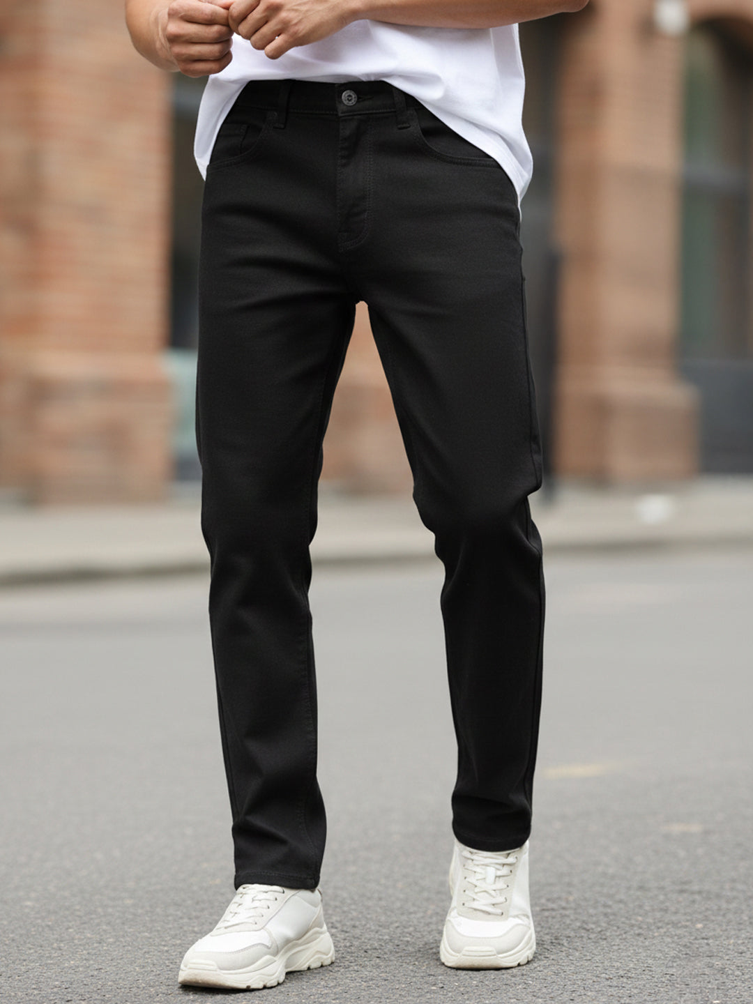 Men Slim Mid Rise Black Jeans Stretchable