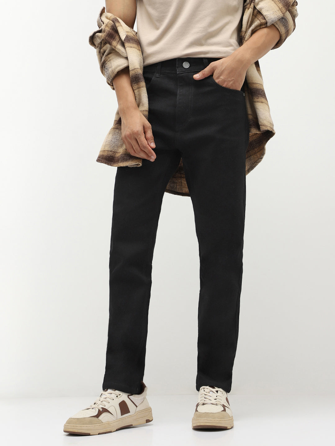 Men Slim Mid Rise Black Jeans Stretchable