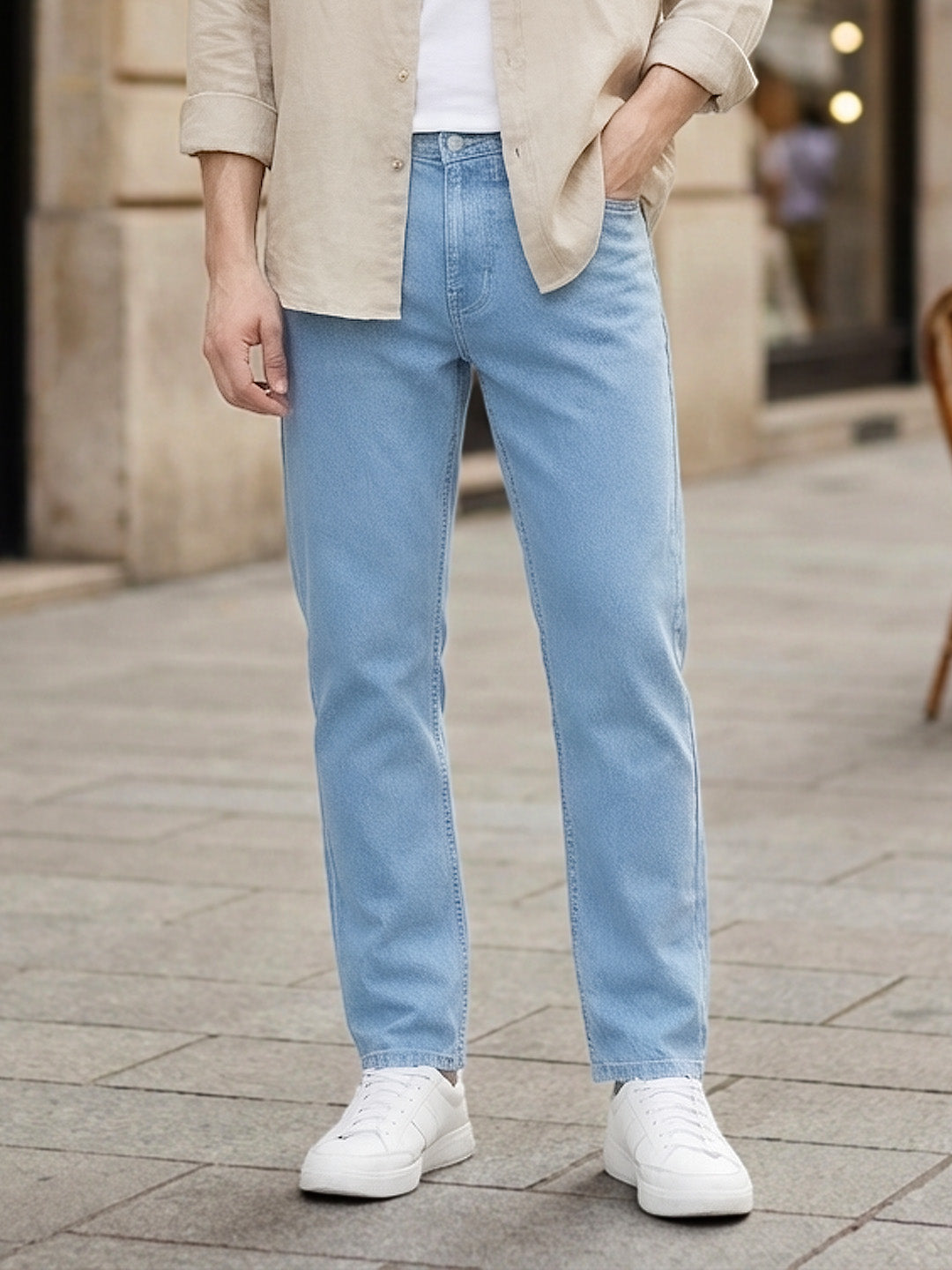 Men's Light Blue Slim Fit Denim Jeans Stretchable