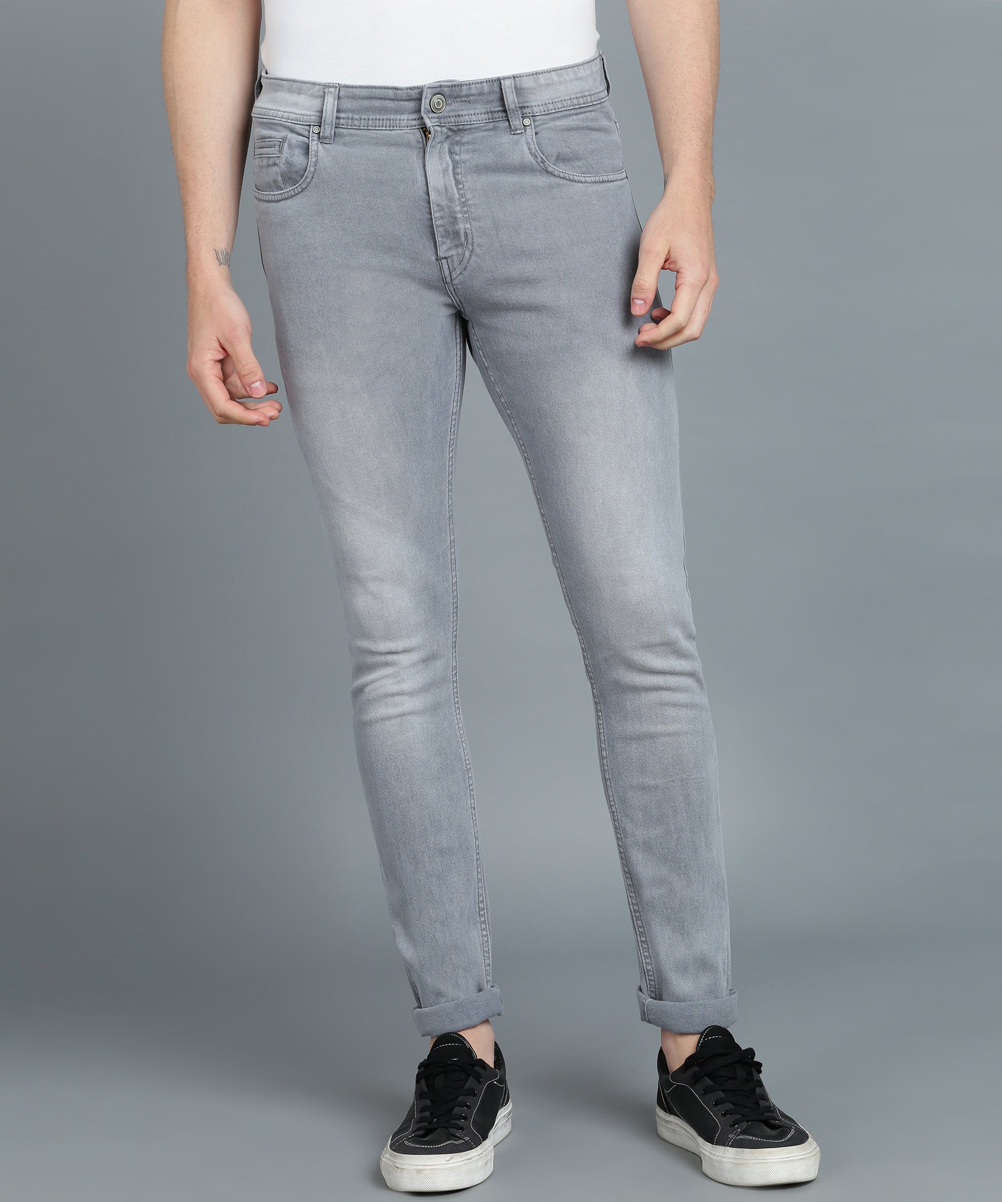Men's Light Grey Skinny Fit Washed Jeans Stretchable