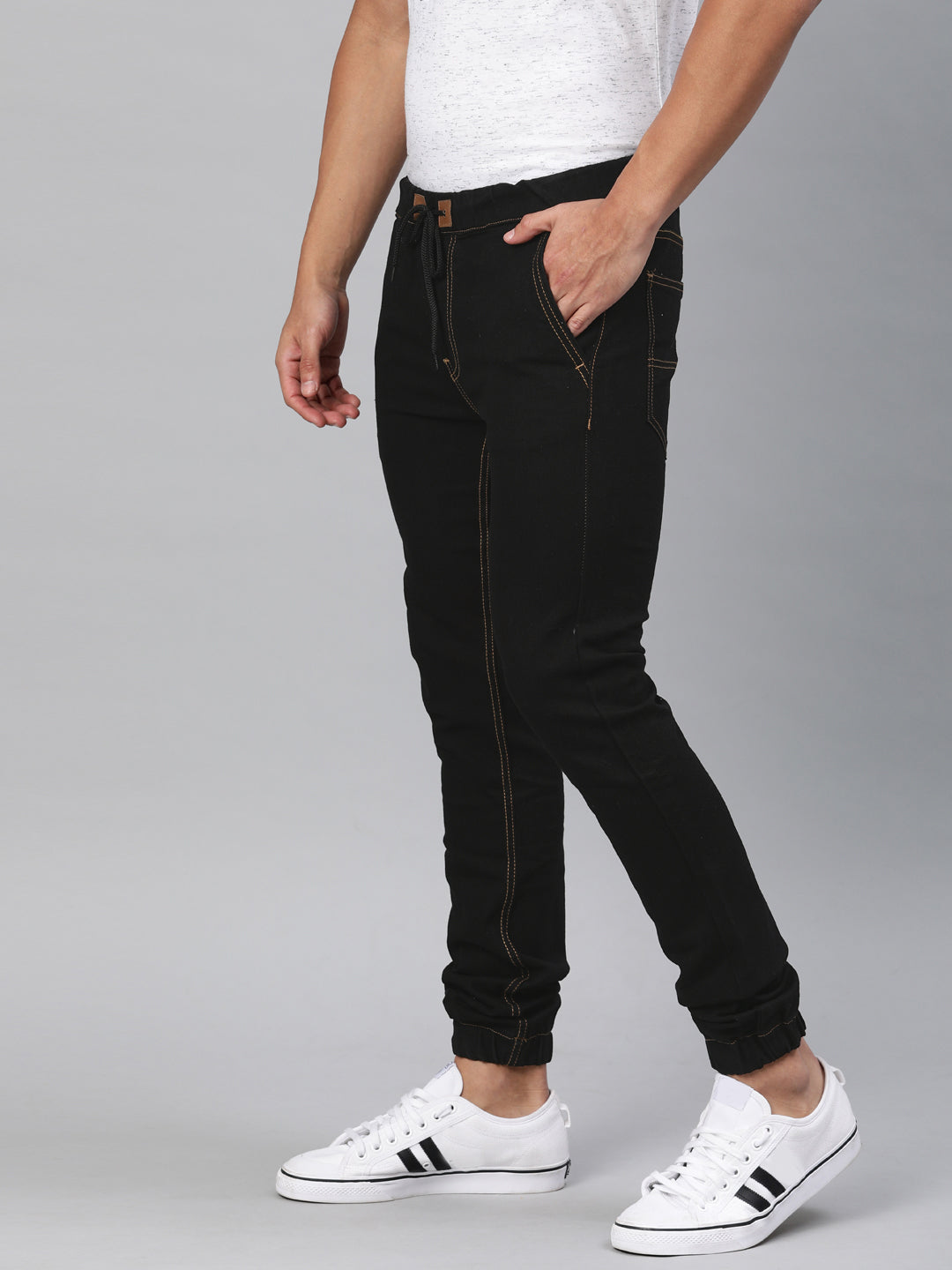 Urbano Fashion Men's Black Jogger Jeans Slim Fit Stretch