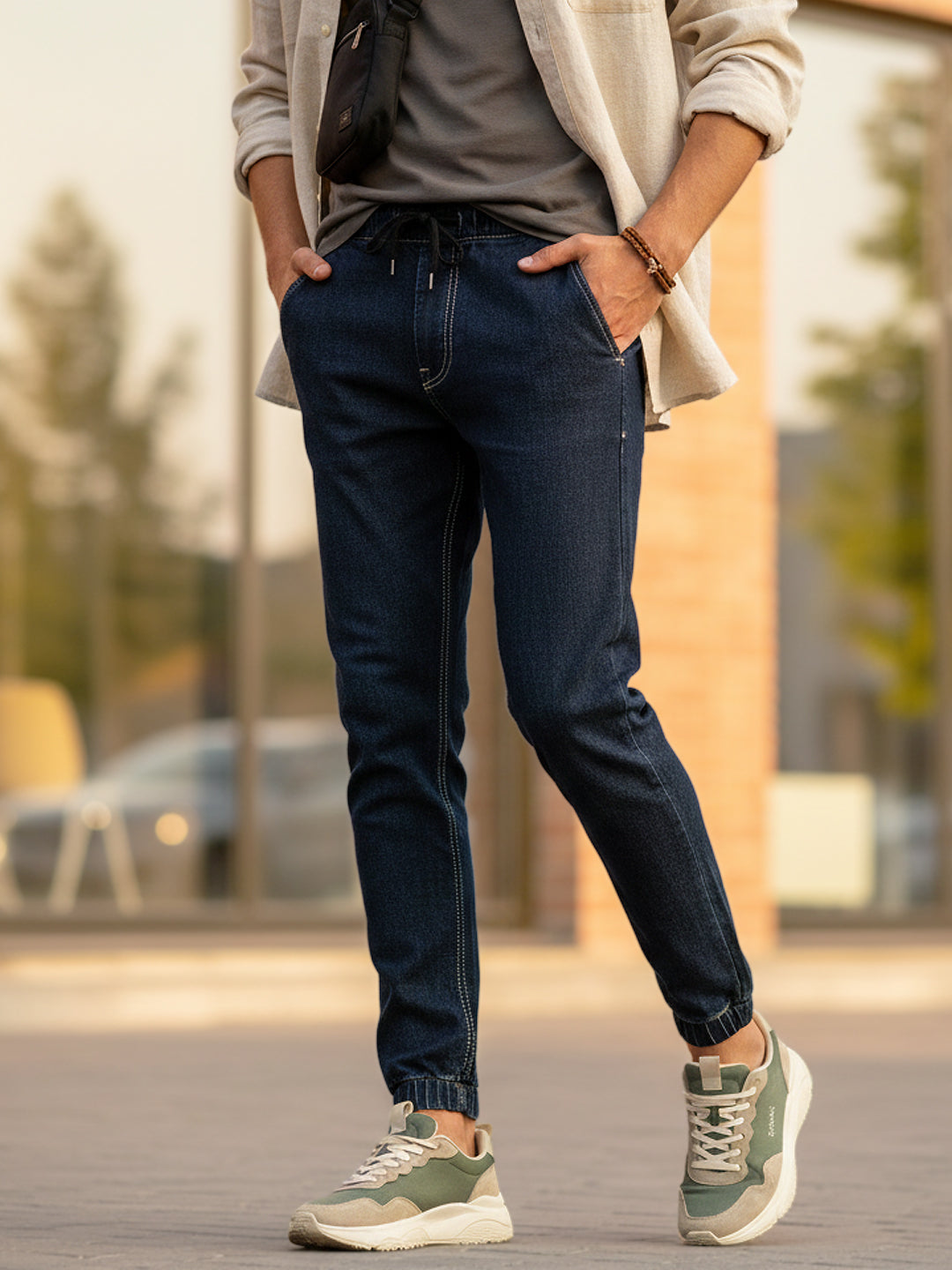 Men's Dark Blue Jogger Jeans Slim Fit Stretch