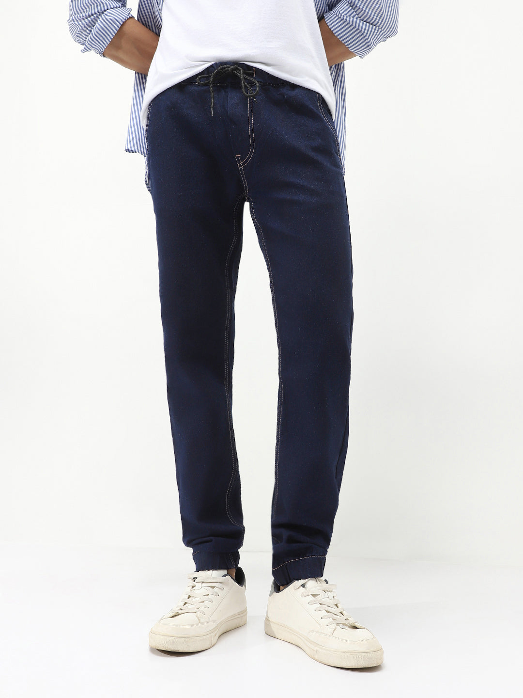 Men's Dark Blue Jogger Jeans Slim Fit Stretch
