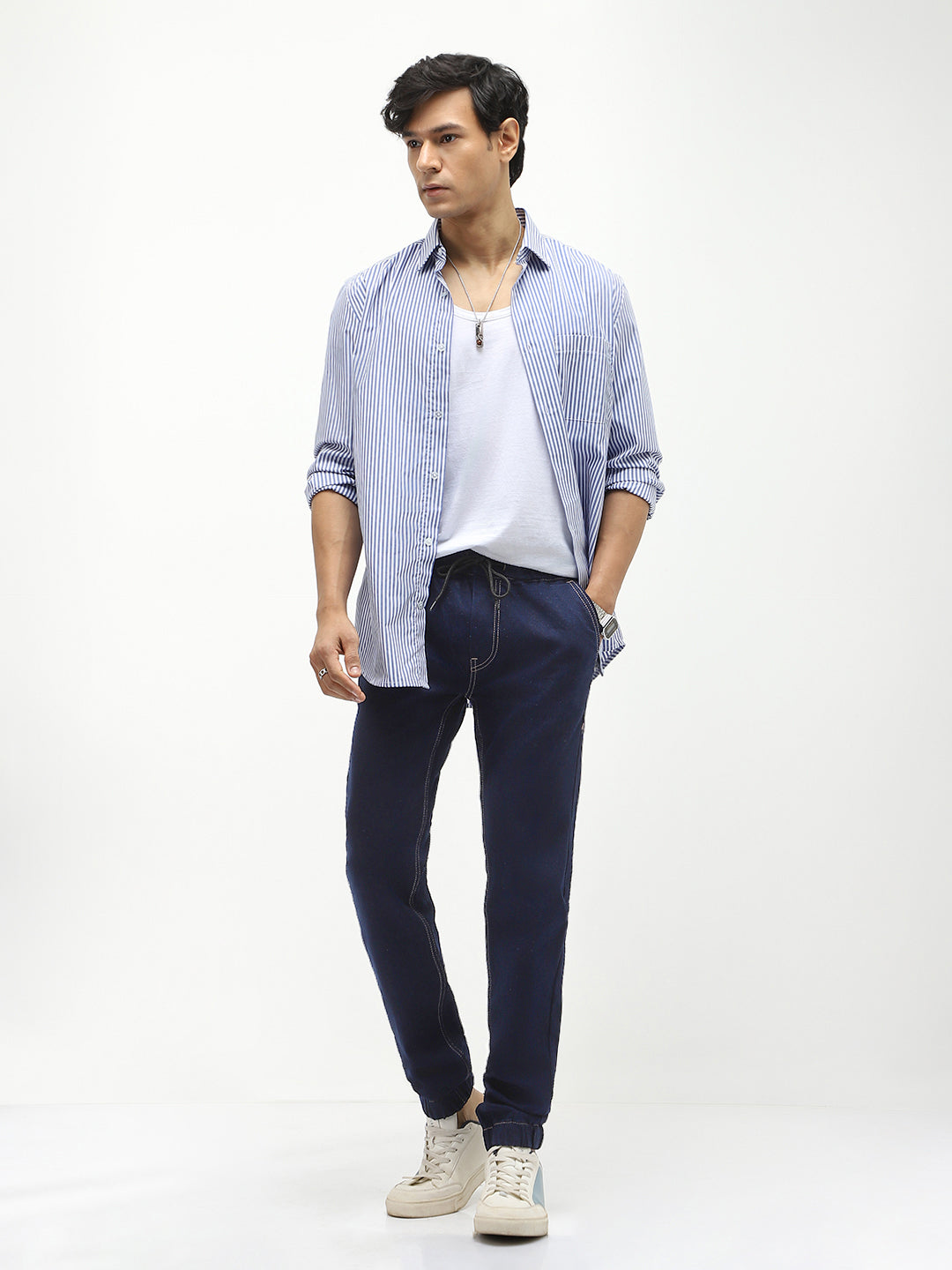 Men's Dark Blue Jogger Jeans Slim Fit Stretch