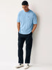 Men's Chambray Blue Solid Round Neck Oversized Half Sleeve Cotton T-Shirt