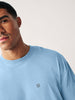 Men's Chambray Blue Solid Round Neck Oversized Half Sleeve Cotton T-Shirt