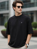 Men's Jet Black Solid Round Neck Oversized Half Sleeve Cotton T-Shirt