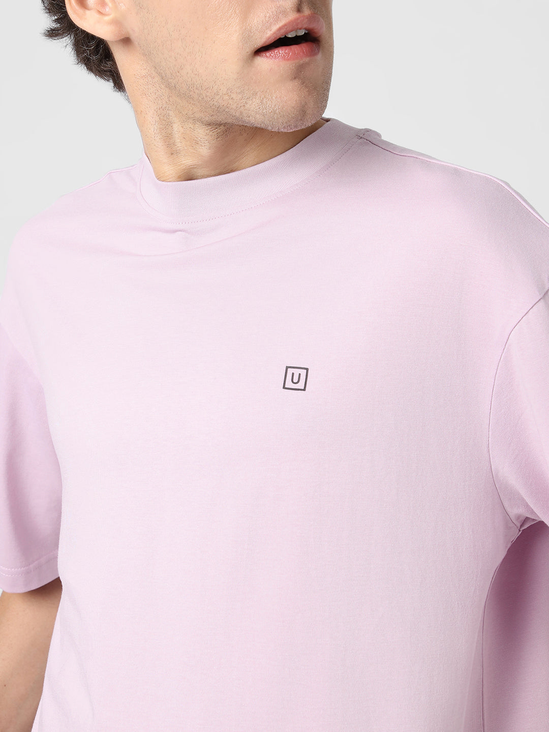 Men's Lilac Bloom Solid Round Neck Oversized Half Sleeve Cotton T-Shirt