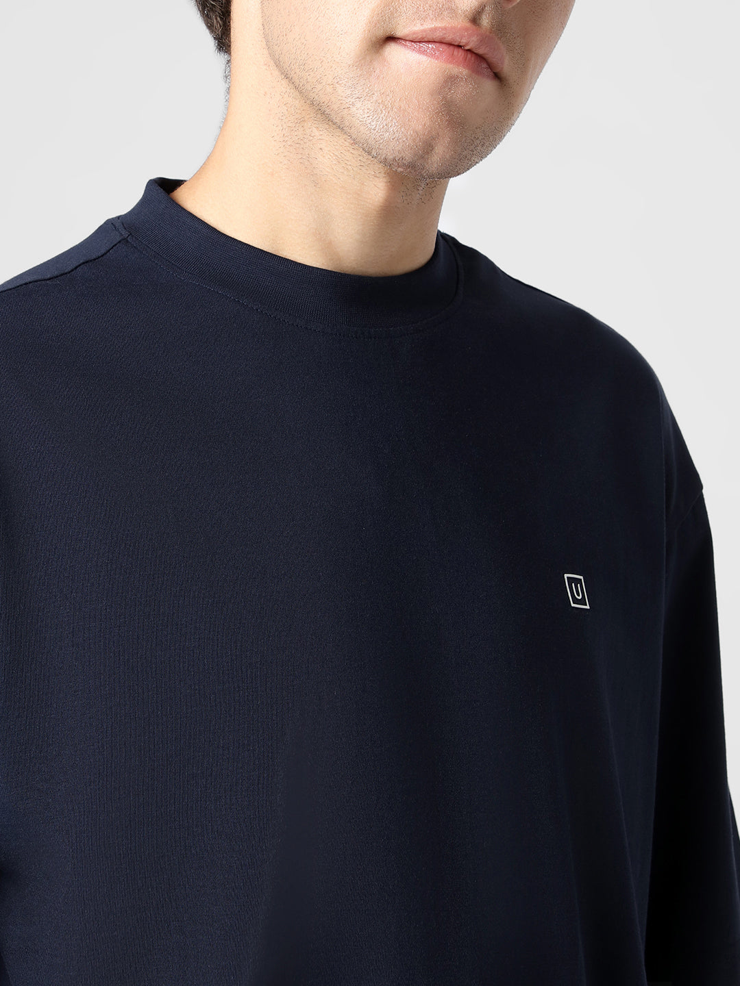 Men's Navy Blazer Solid Round Neck Oversized Half Sleeve Cotton T-Shirt