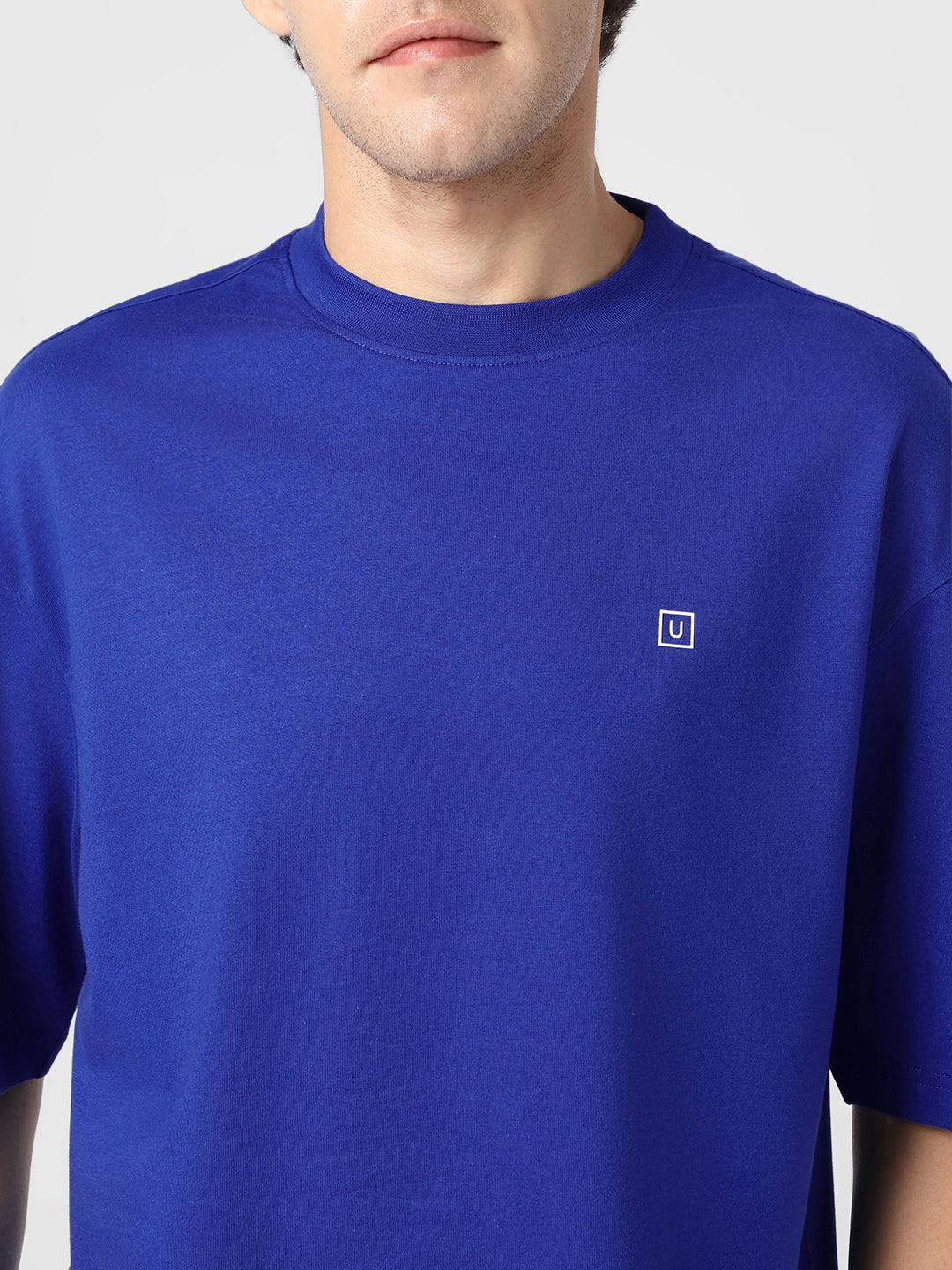 Men's Surf Blue Solid Round Neck Oversized Half Sleeve Cotton T-Shirt