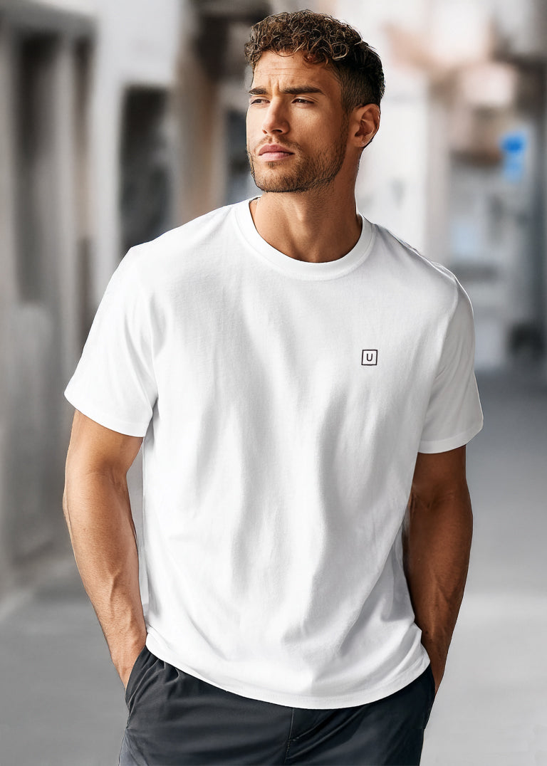 Men's White Solid Round Neck Oversized Half Sleeve Cotton T-Shirt