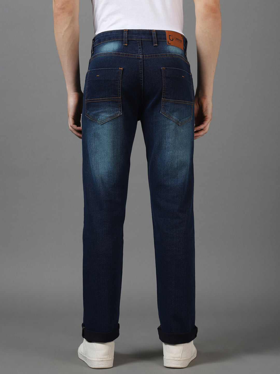 Men's Blue Regular Fit Washed Jeans Stretchable