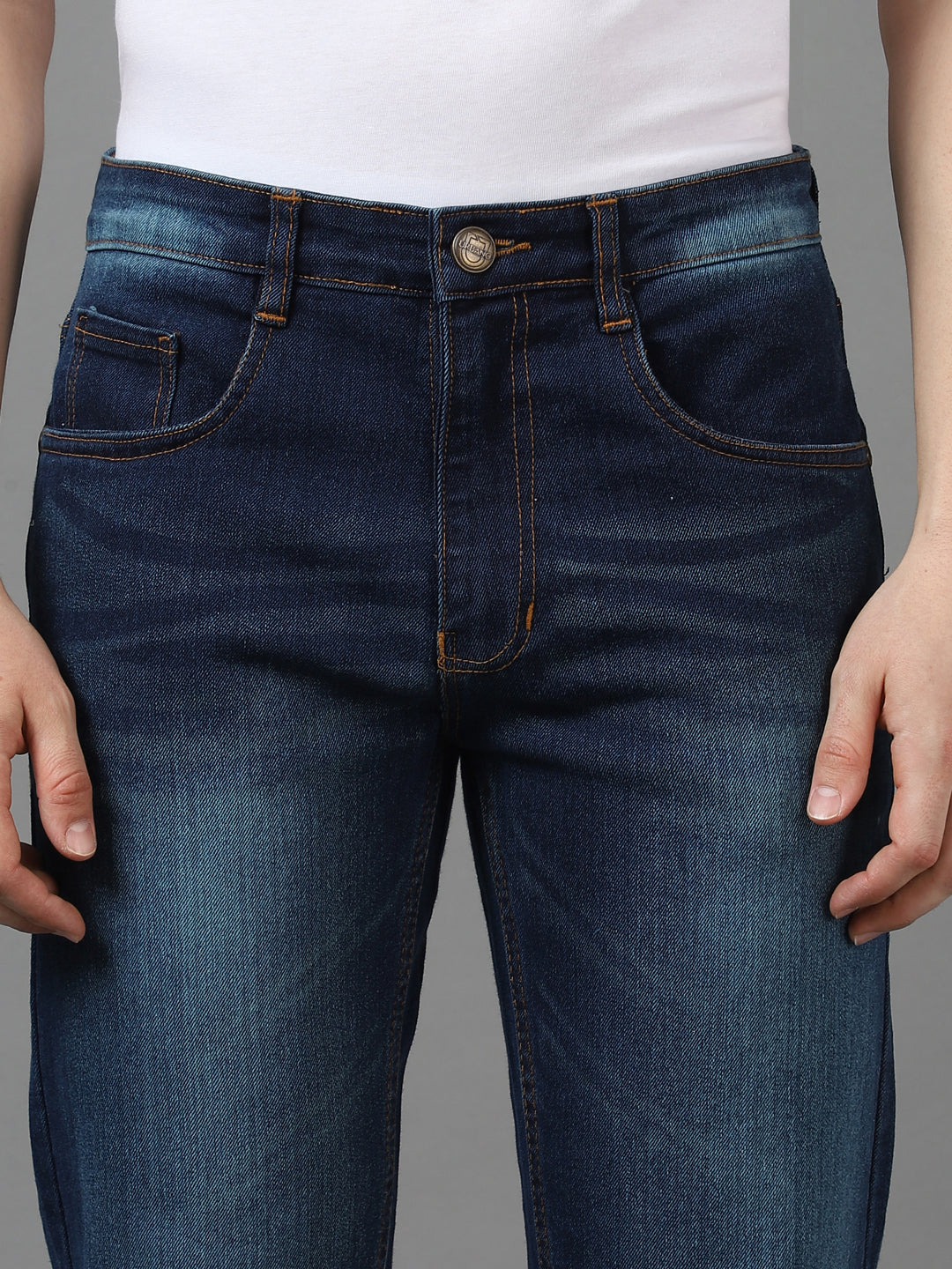 Men's Blue Regular Fit Washed Jeans Stretchable