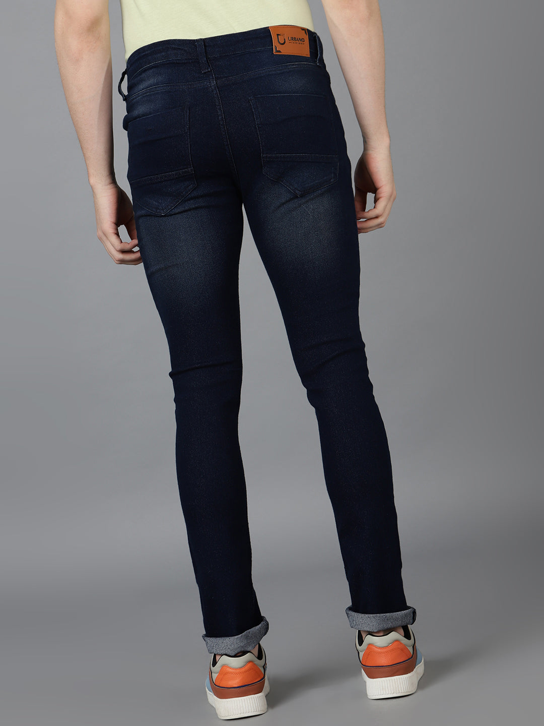 Men's Navy Regular Fit Mild Distressed/Torn Jeans Stretchable