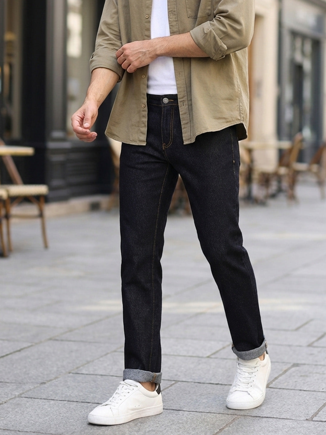 Men's Dark Blue Regular Fit Washed Jeans Stretchable