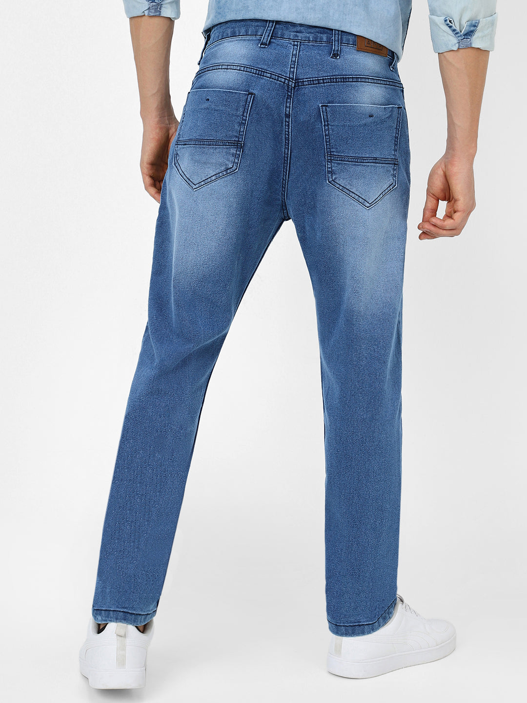 Men's Light Blue Slim Fit Mild Distressed/Torn Jeans Stretchable