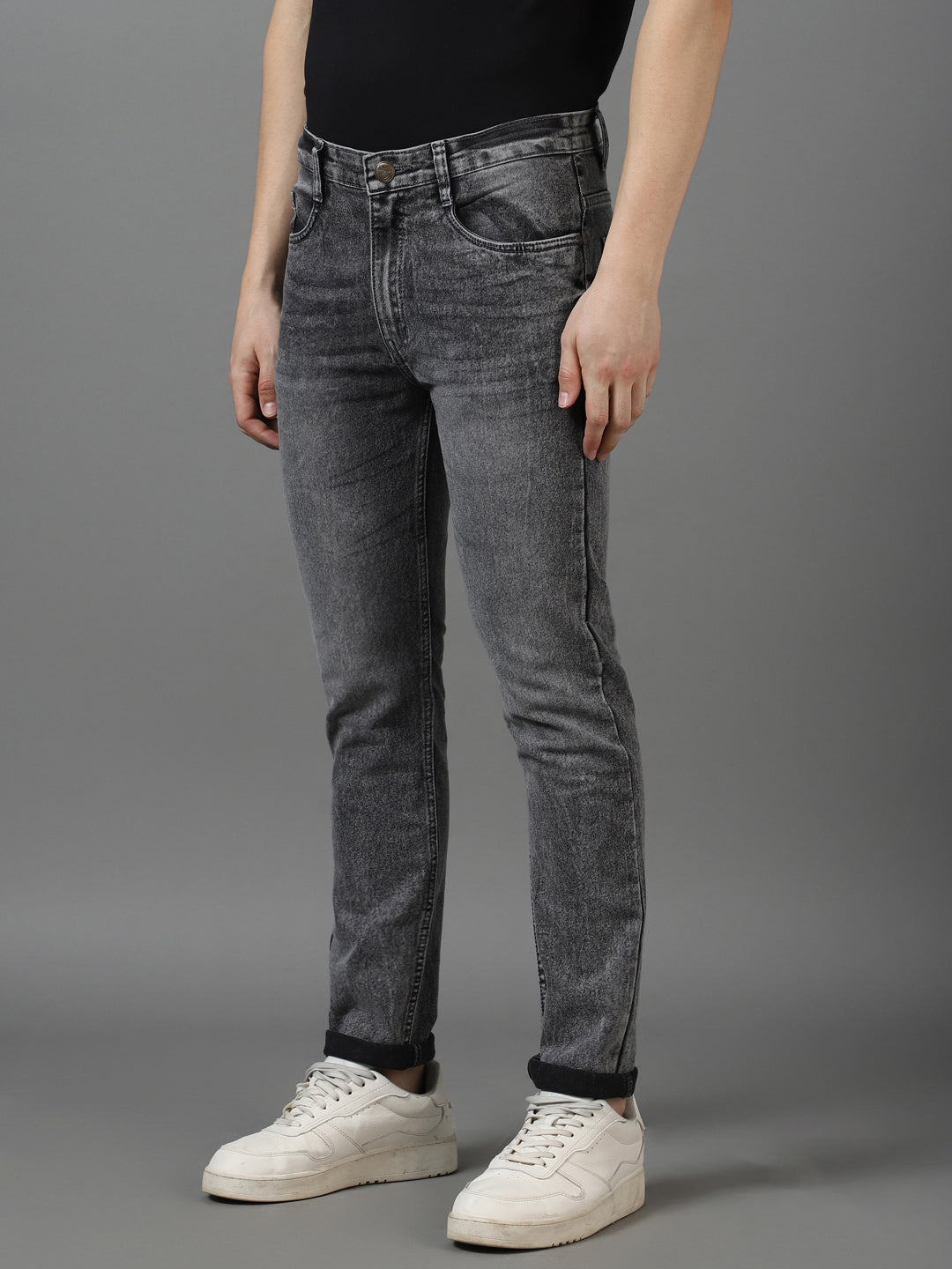 Men's Grey Slim Fit Washed Jeans Stretchable