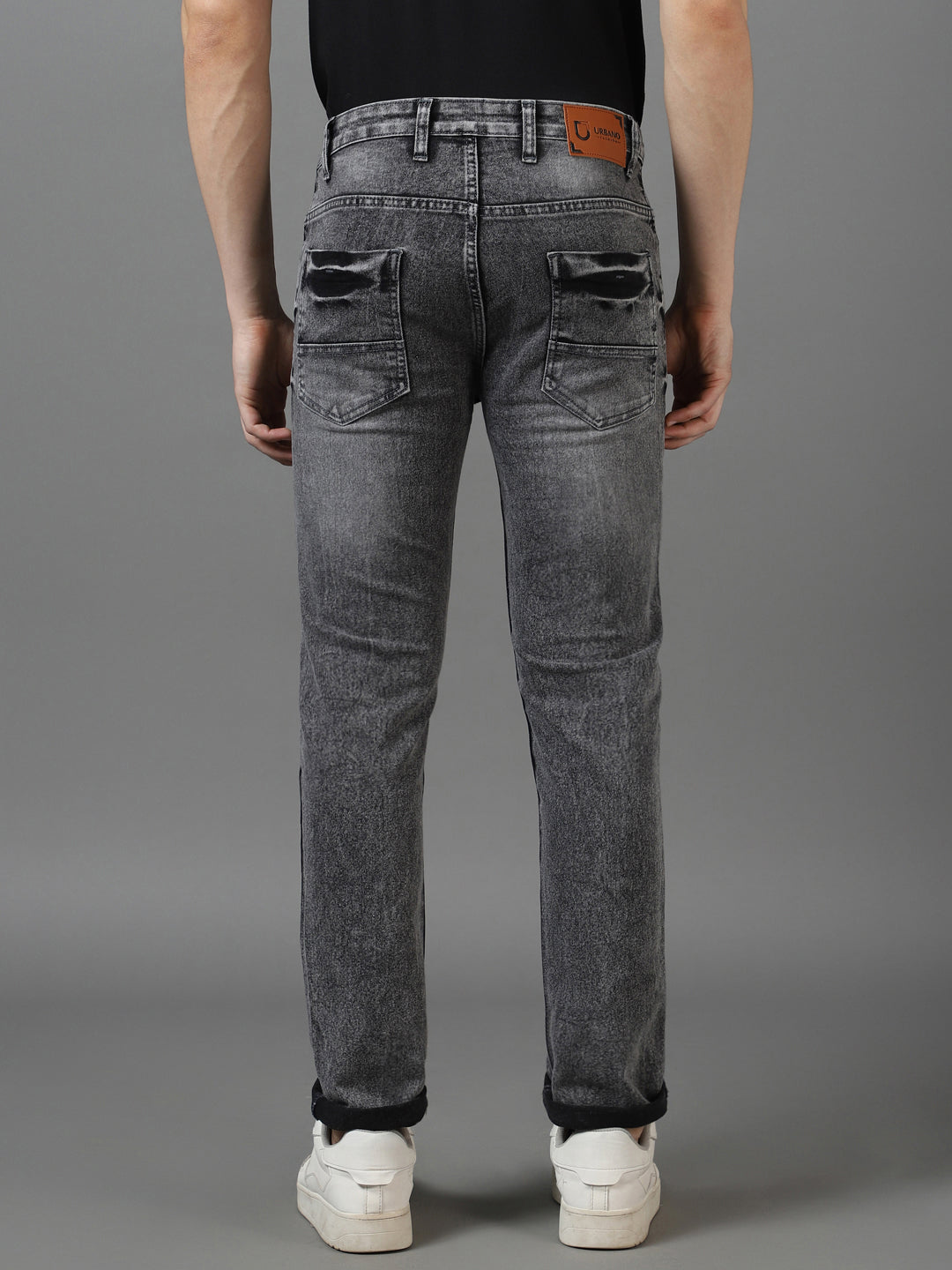 Men's Grey Slim Fit Washed Jeans Stretchable
