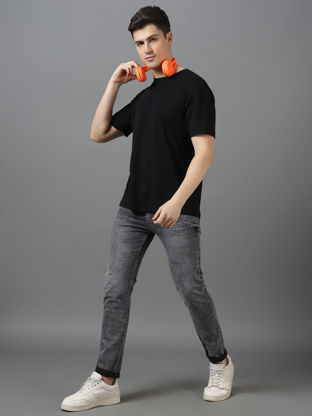 Men's Grey Slim Fit Washed Jeans Stretchable