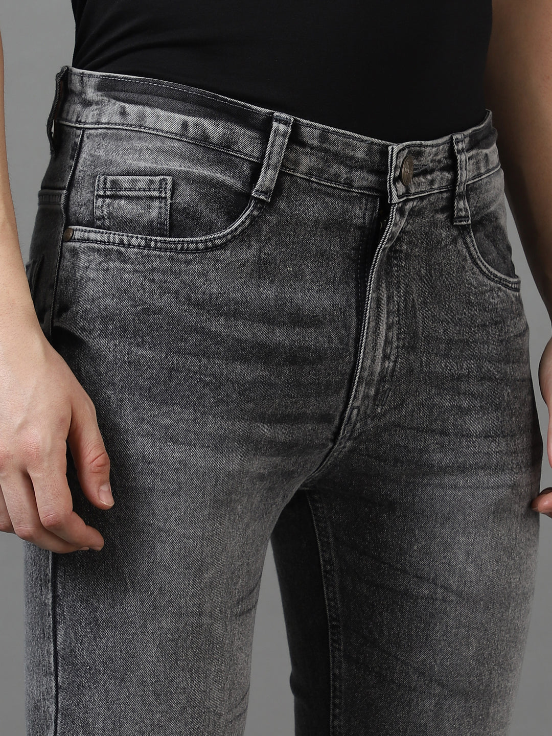 Men's Grey Slim Fit Washed Jeans Stretchable
