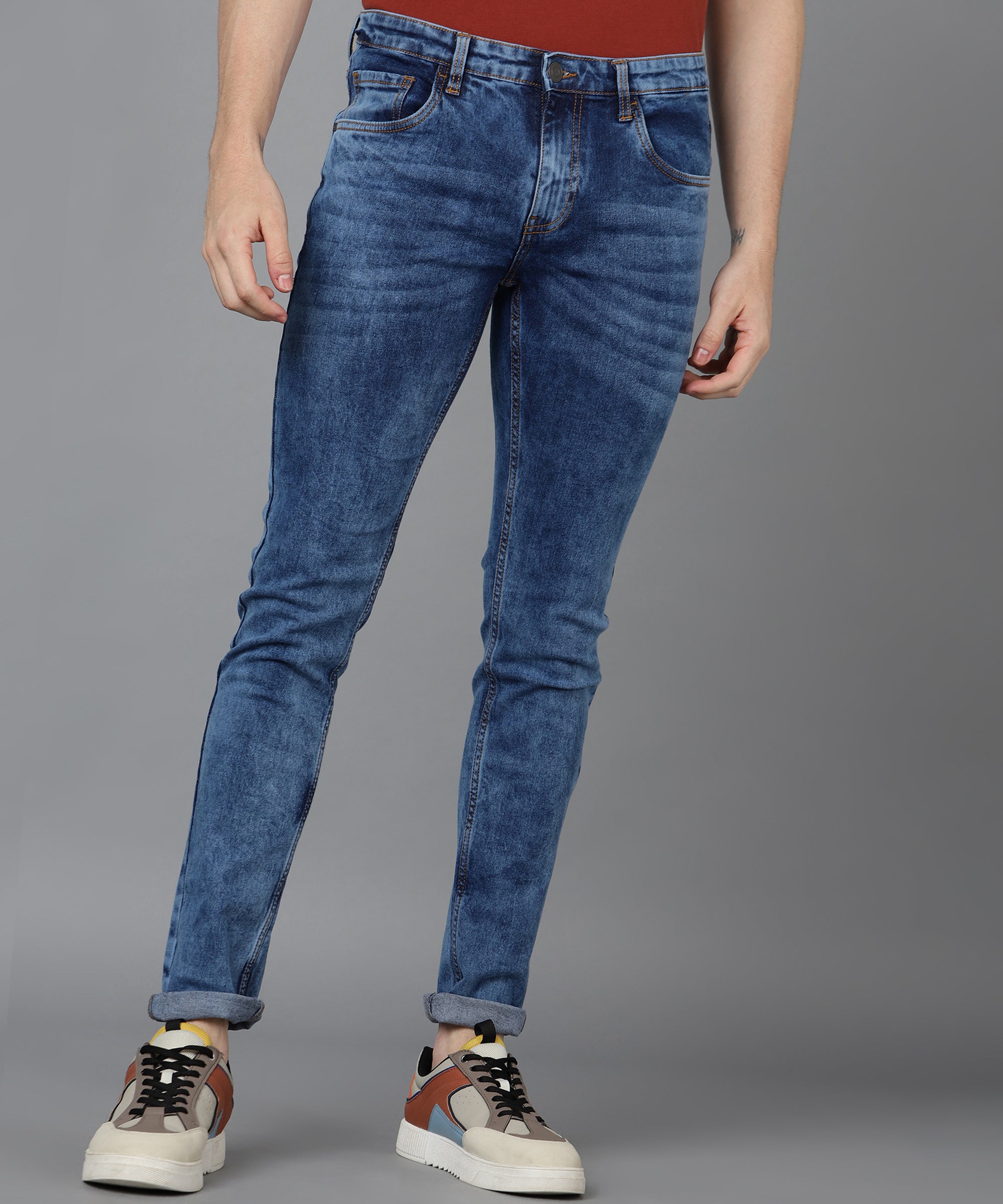 Men's Blue Slim Fit Washed Jeans Stretchable