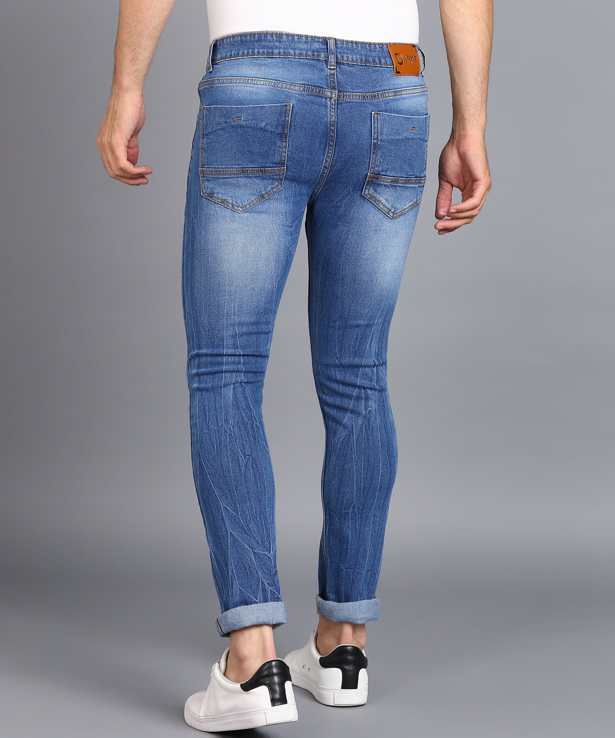 Urbano Fashion Men's Dark Blue Skinny Fit Washed Jeans Stretchable