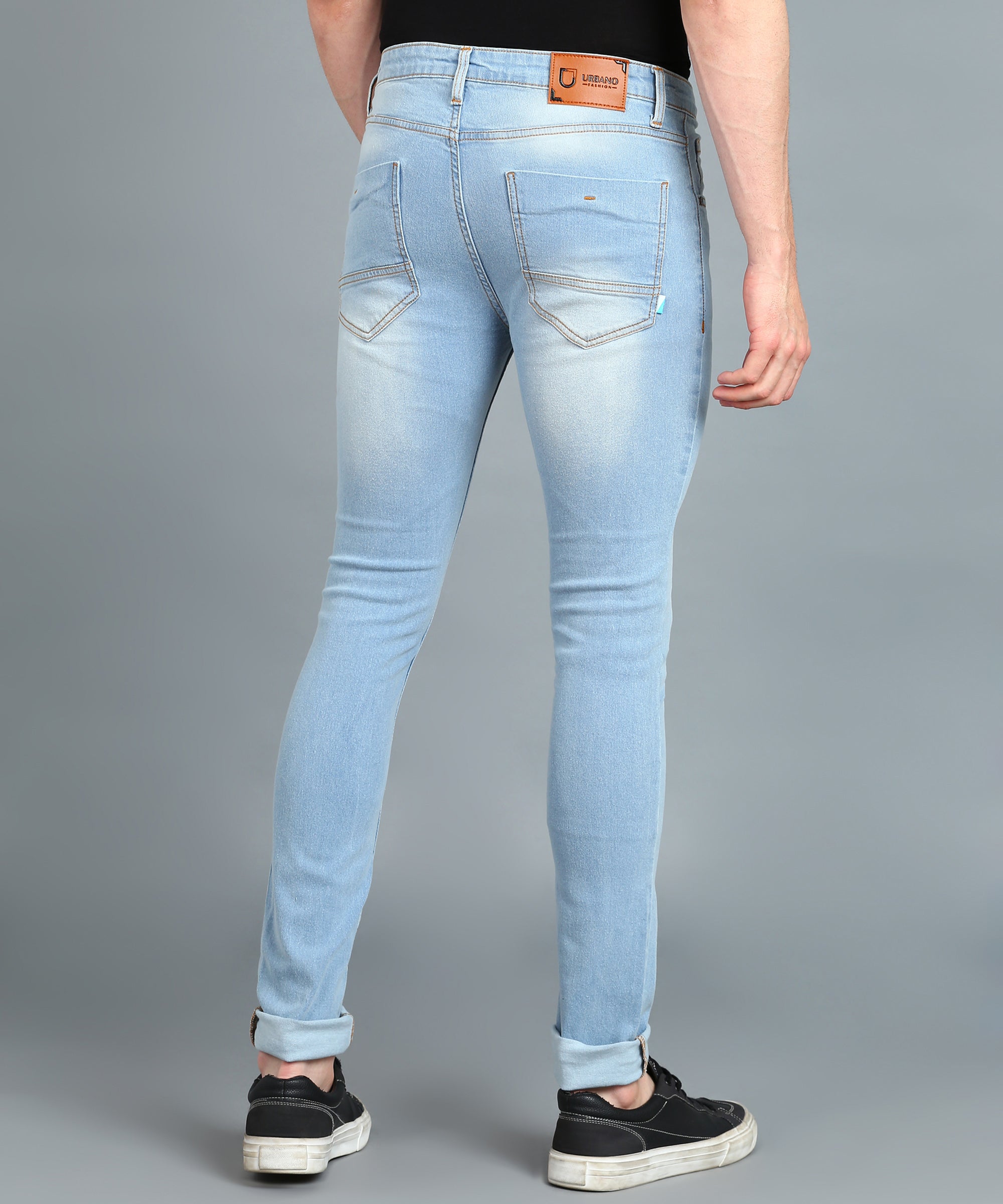 Men's Light Blue Skinny Fit Washed Jeans Stretchable