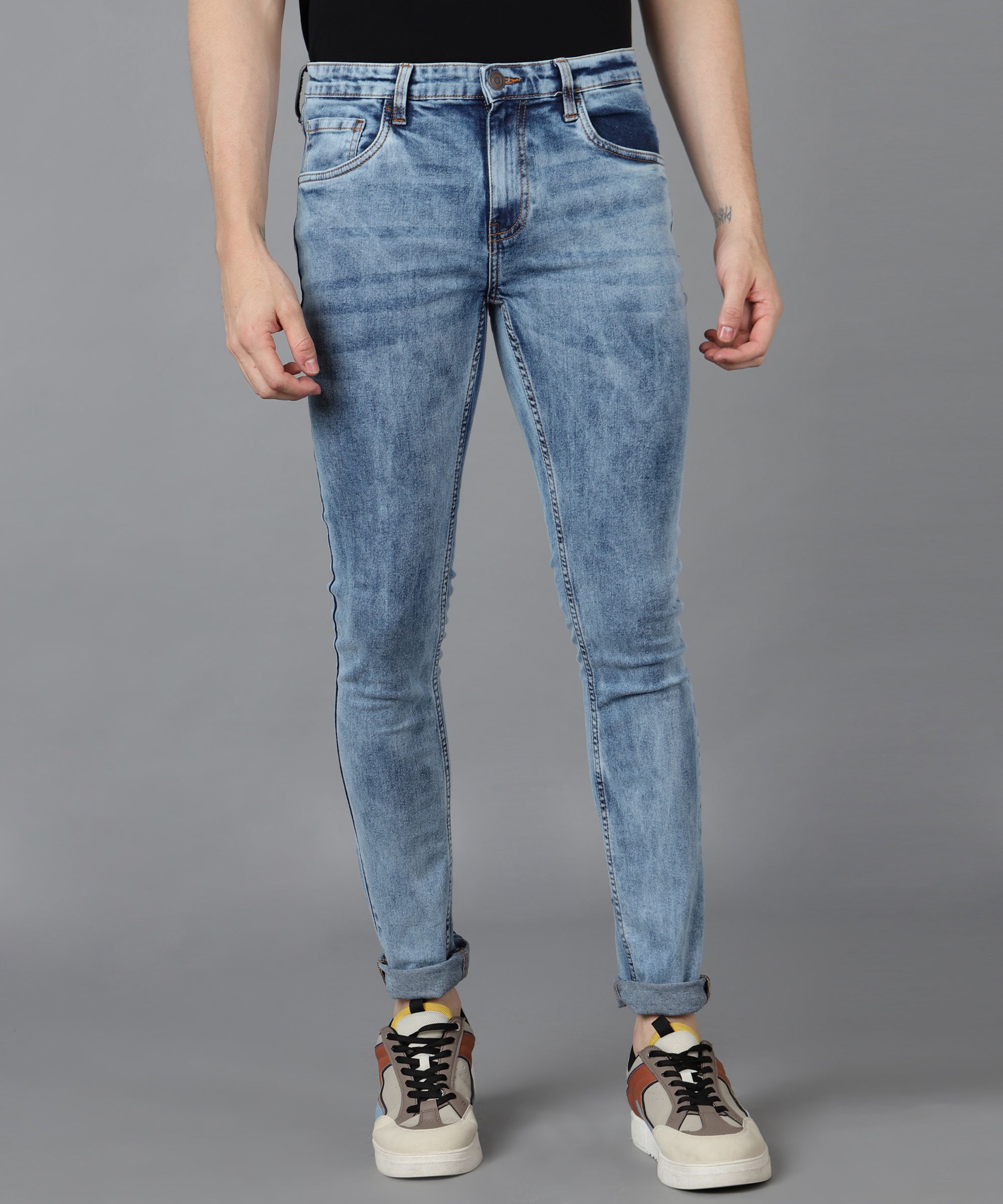 Men's Light Blue Skinny Fit Washed Jeans Stretchable