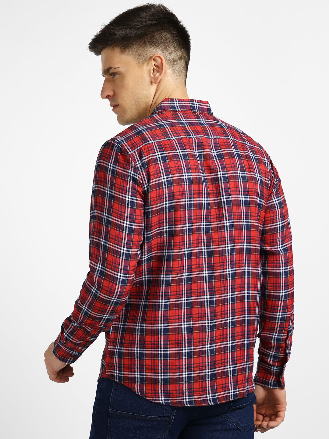 Men's Maroon Cotton Full Sleeve Slim Fit Casual Checkered Shirt