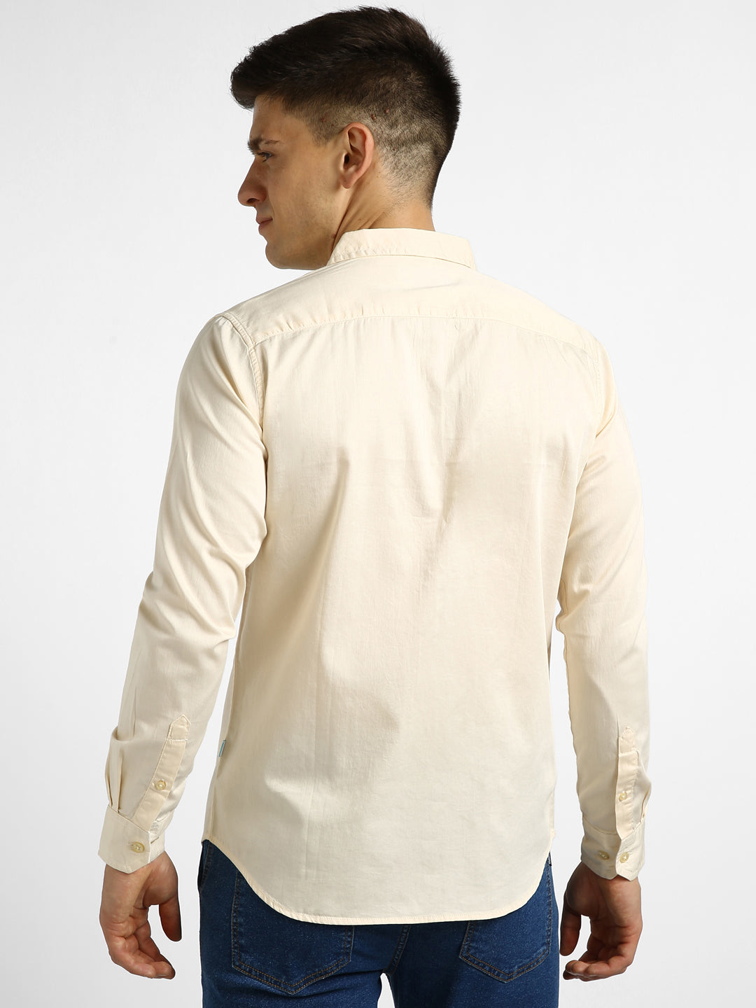Urbano Fashion Men's Beige Cotton Full Sleeve Slim Fit Casual Solid Shirt