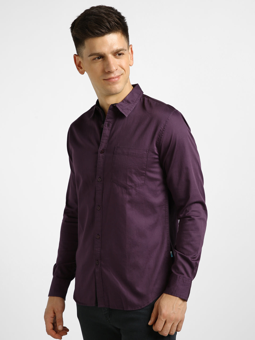 Urbano Fashion Men's Purple Cotton Full Sleeve Slim Fit Casual Solid Shirt