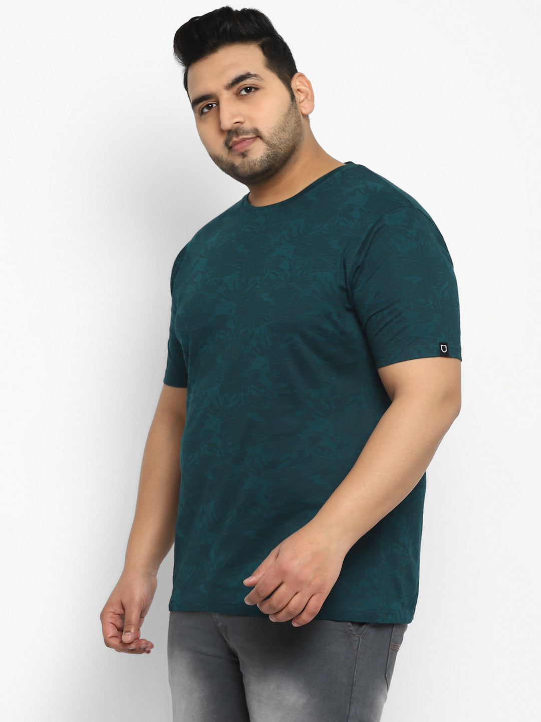 Plus Men's Dark Green Printed Half Sleeve Regular Fit Cotton T-Shirt