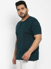 Plus Men's Dark Green Printed Regular Fit Henley Neck Half Sleeve Cotton T-Shirt