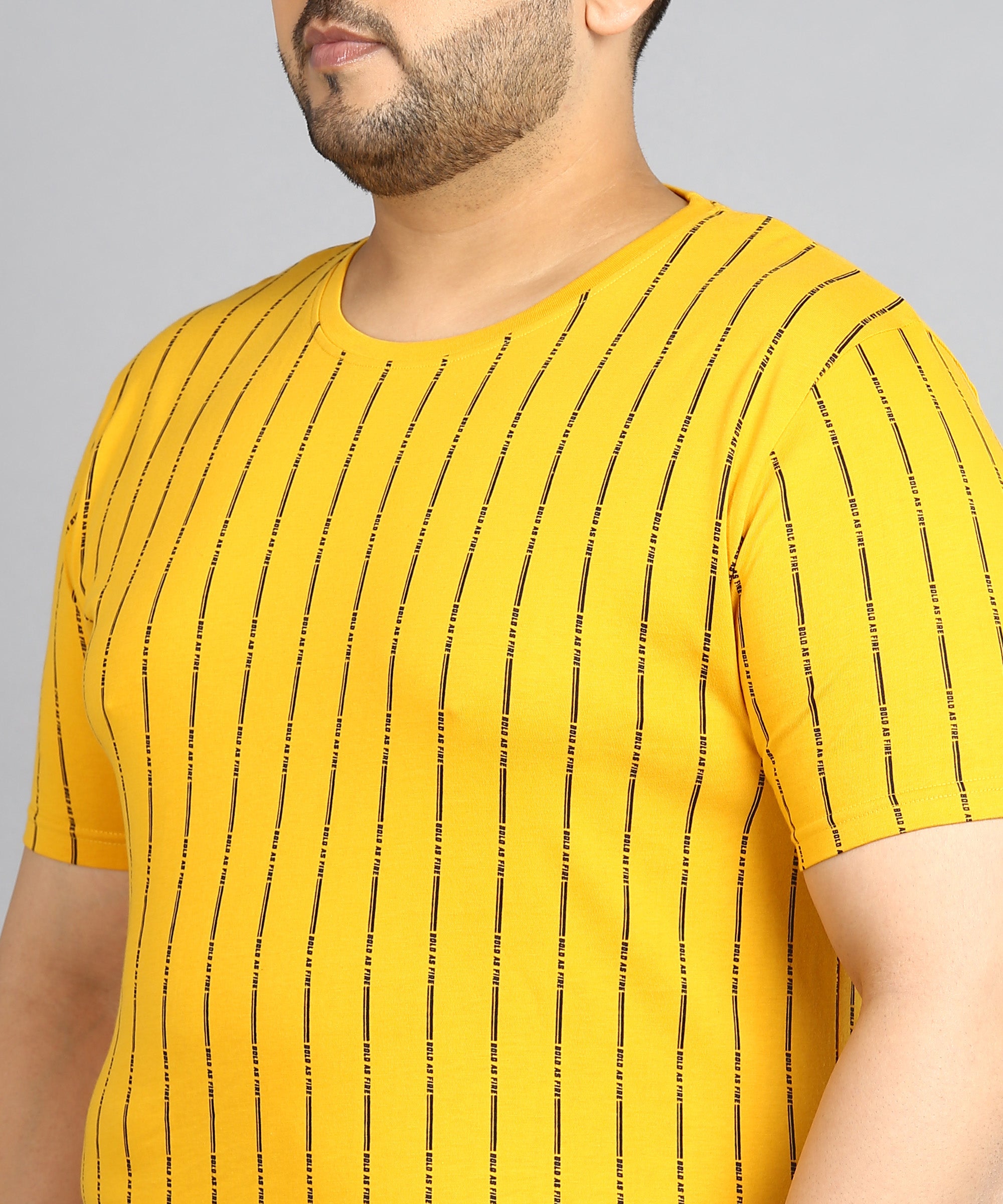 Urbano Plus Men's Yellow Printed Round Neck Half Sleeve Regular Fit Cotton T-Shirt