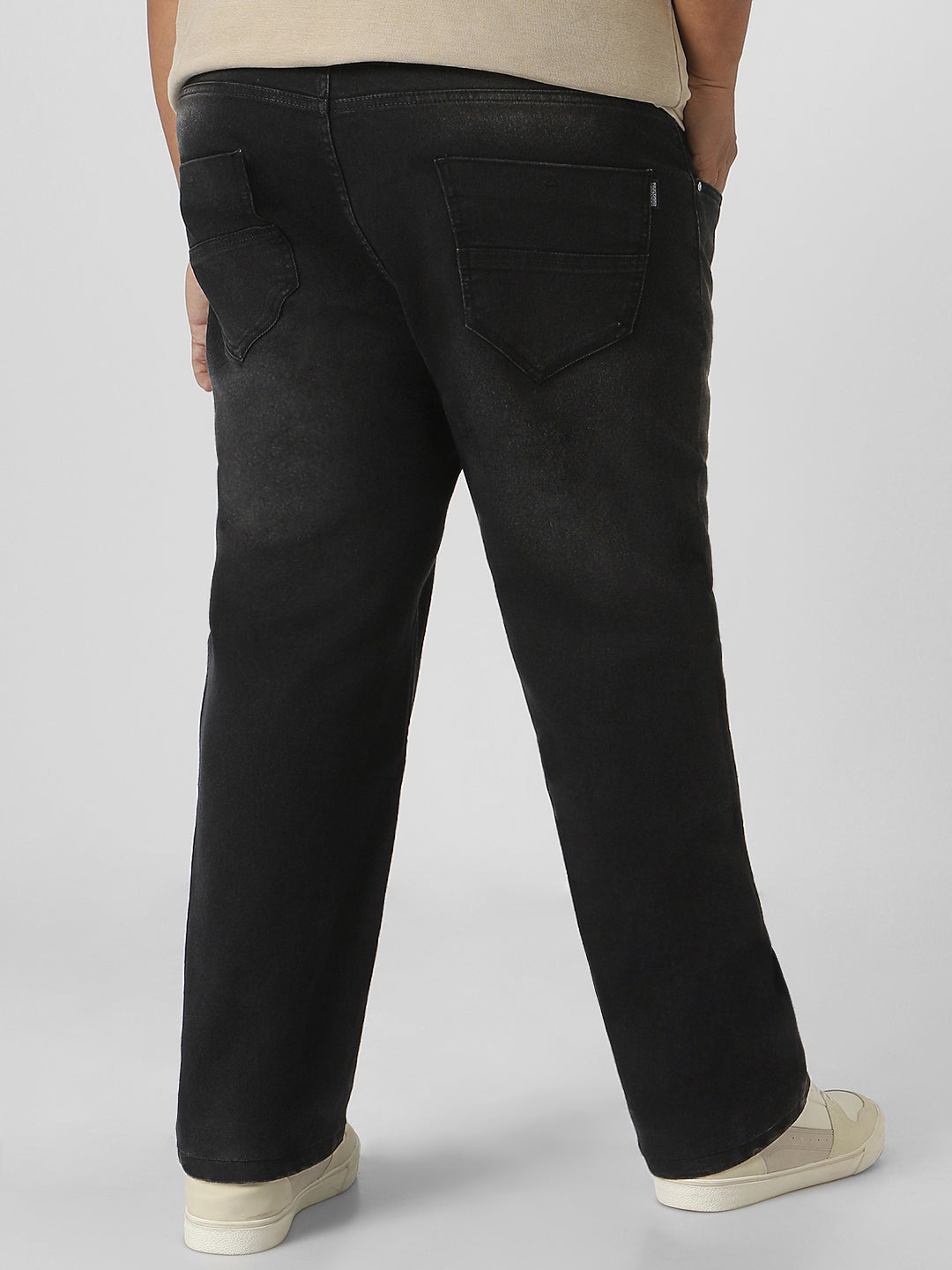 Plus Men's Black Regular Fit Washed Jeans Stretchable