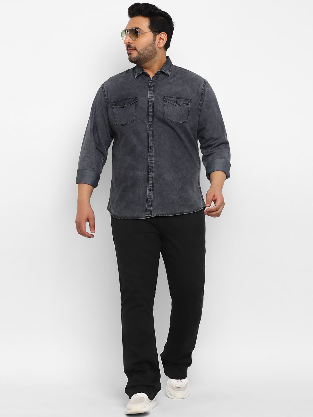 Urbano Plus Men's Black Regular Fit Washed Denim Bootcut Jeans Stretchable