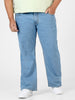 Plus Men's Ice Blue Regular Fit Washed Denim Bootcut Jeans Stretchable