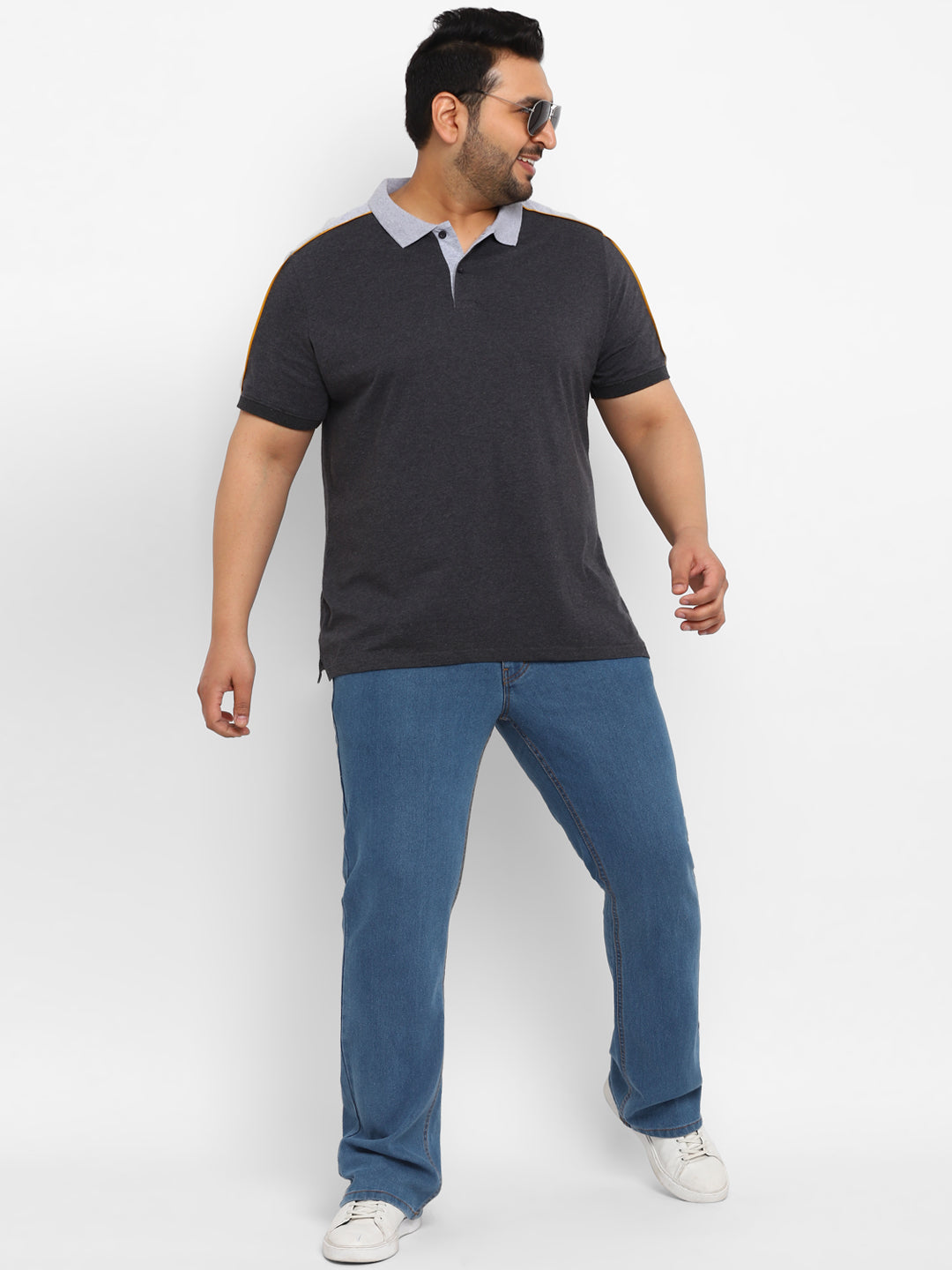Plus Men's Light Blue Regular Fit Washed Denim Bootcut Jeans Stretchable