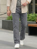 Plus Men's Light Grey Regular Fit Washed Denim Bootcut Jeans Stretchable
