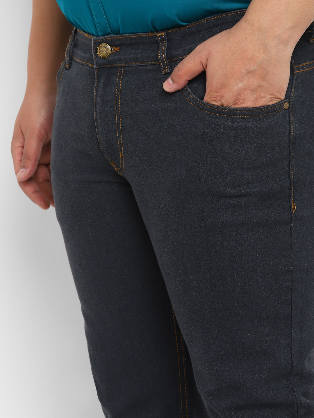 Plus Men's Grey Regular Fit Washed Denim Bootcut Jeans Stretchable