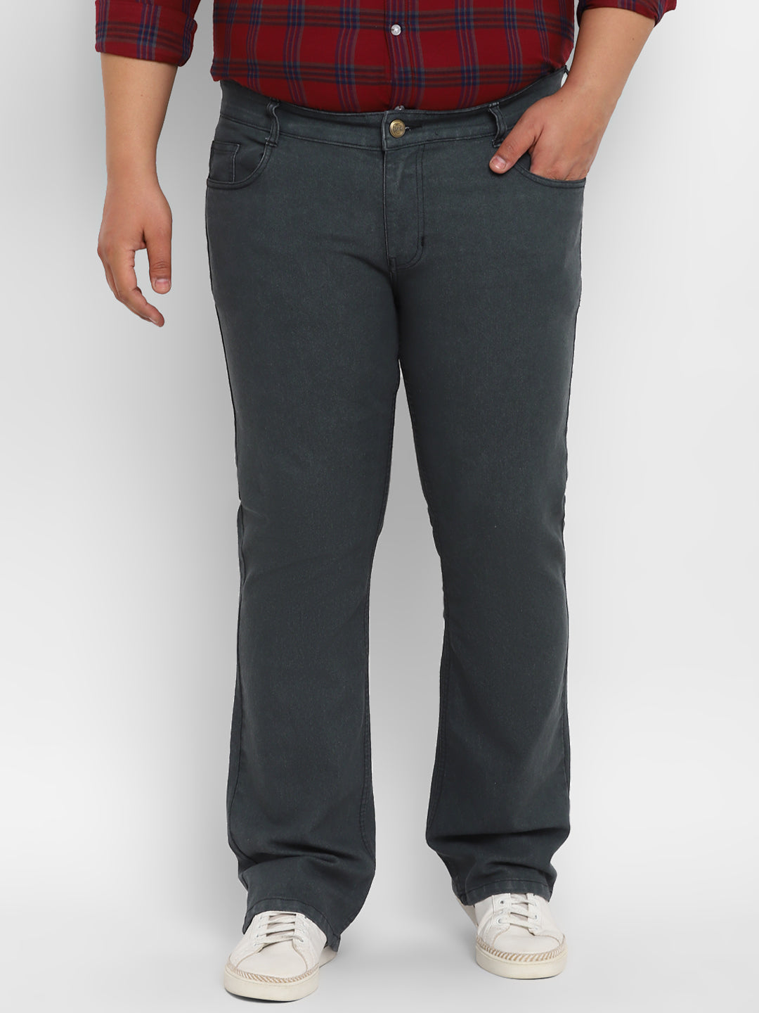 Urbano Plus Men's Dark Grey Regular Fit Washed Denim Bootcut Jeans Stretchable