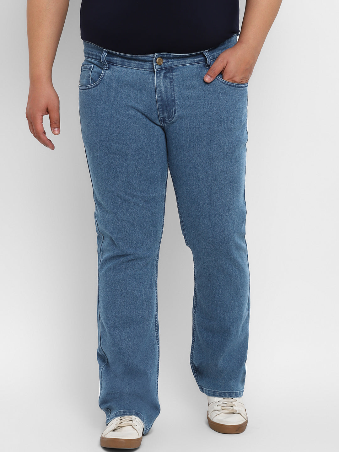 Urbano Plus Men's Light Blue Regular Fit Washed Denim Bootcut Jeans Stretchable