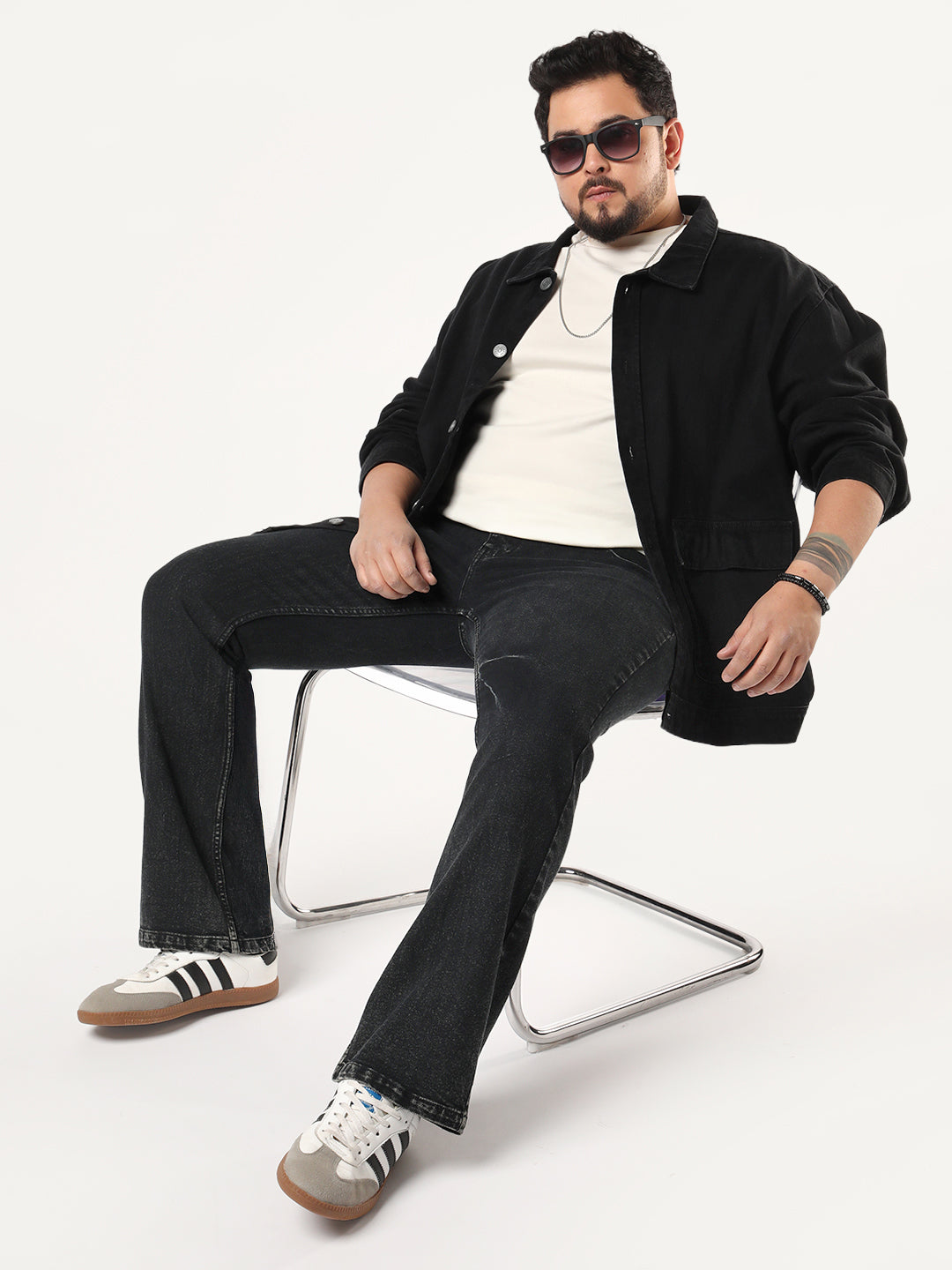 Plus Men's Black Bootcut Fit Mid Rise Acid Wash Jeans Stretchable