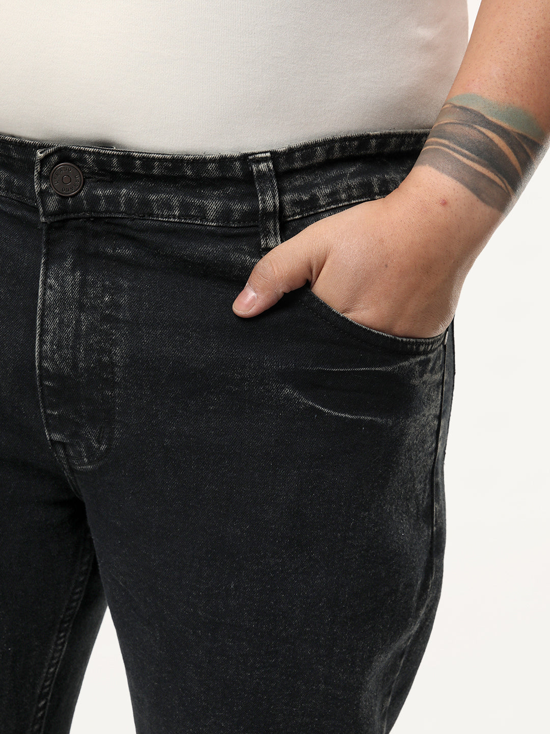 Plus Men's Black Bootcut Fit Mid Rise Acid Wash Jeans Stretchable