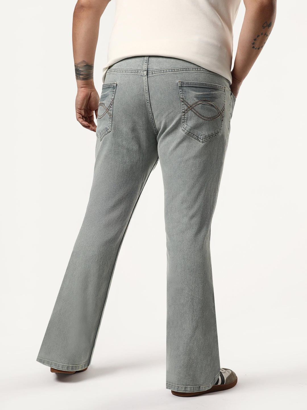 Plus Men's Ice Grey Bootcut Fit Mid Rise Acid Wash Jeans Stretchable