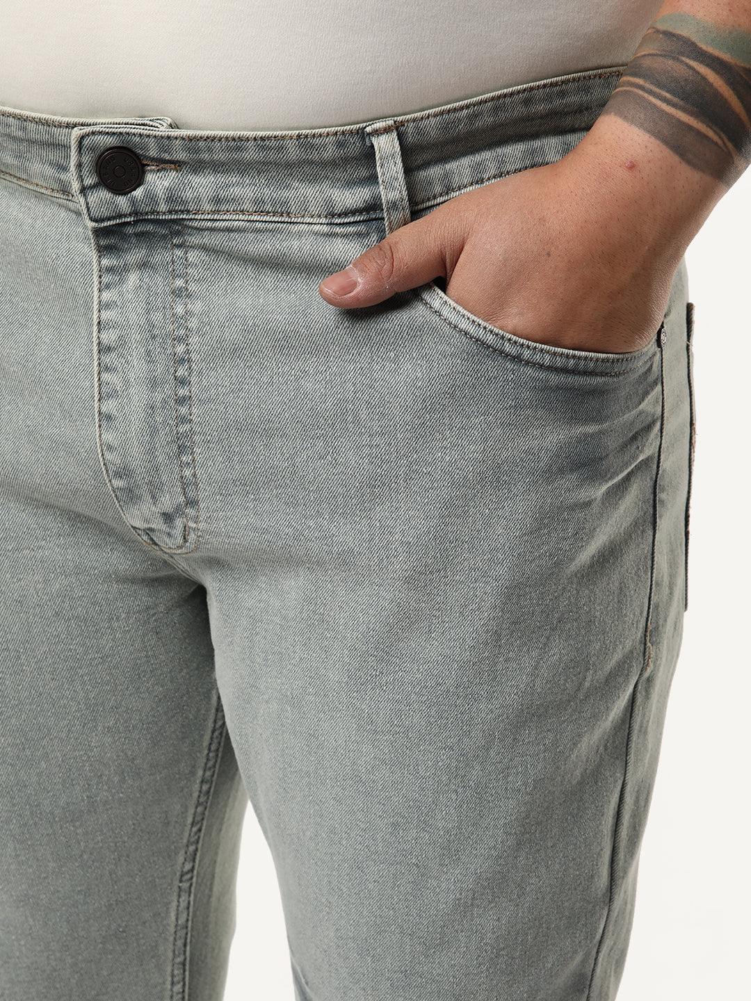 Plus Men's Ice Grey Bootcut Fit Mid Rise Acid Wash Jeans Stretchable