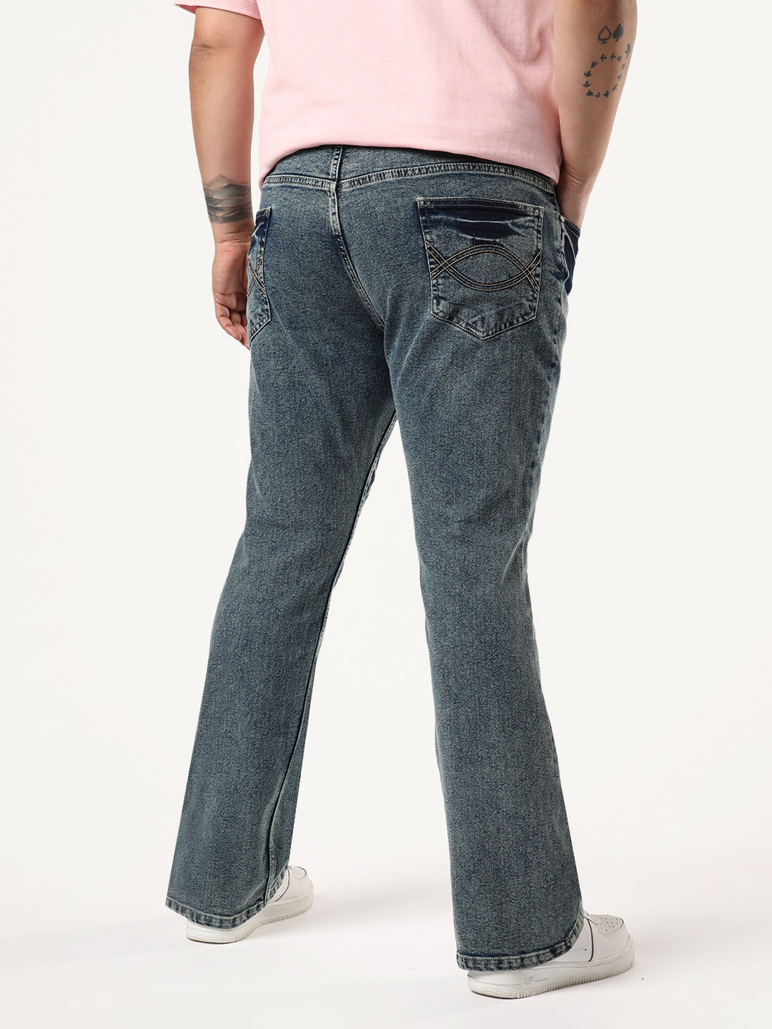 Plus Men's Light Blue Bootcut Fit Mid Rise Acid Wash Jeans Stretchable